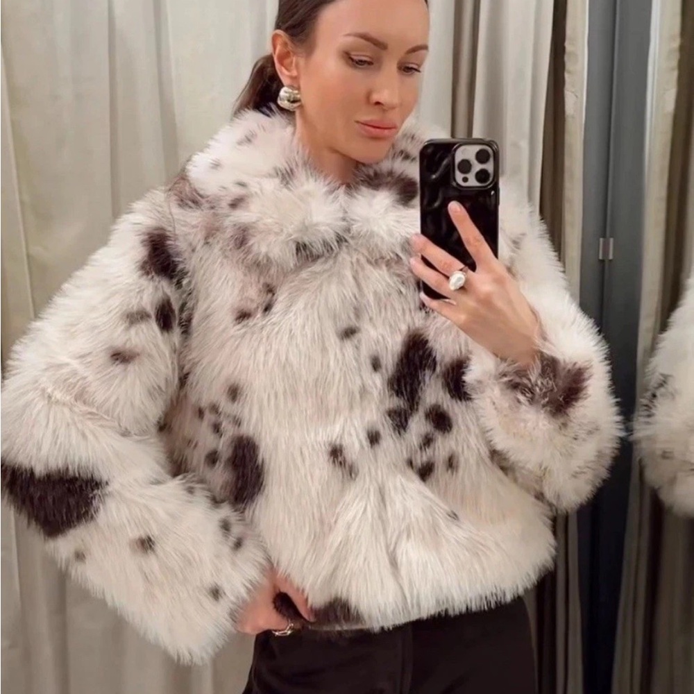 Zara faux fur animal print coat